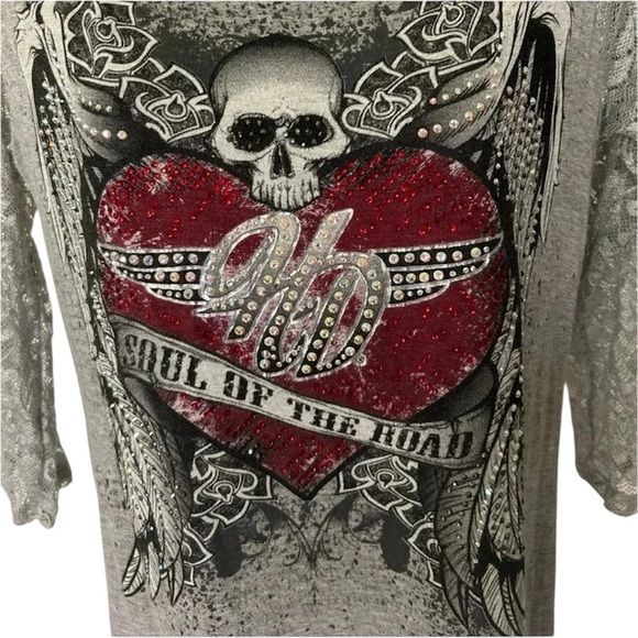 Harley Davidson Soul Of The Road tee gray embellished chain back Size XL - Picture 3 of 9